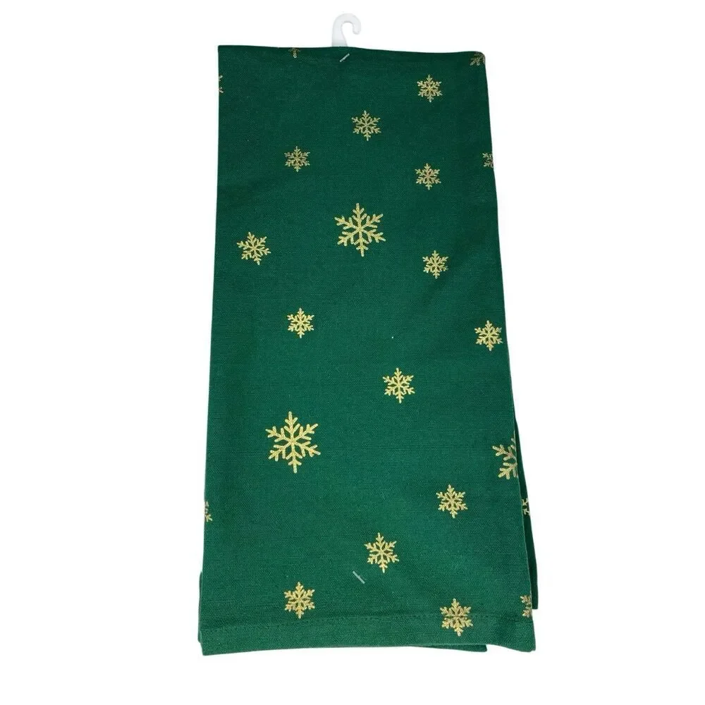 Set Of 2 Nwt Christmas Lane Gold Snowflake Beaded Kitchen Towels 20x28 Holiday
